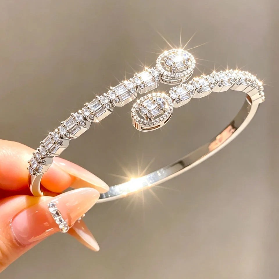 ZAKOL Luxury AAA Cubic Zirconia Copper Open Bracelet Bangle Women Bridal Wedding Statement Wrist Fashion Jewelry Gift