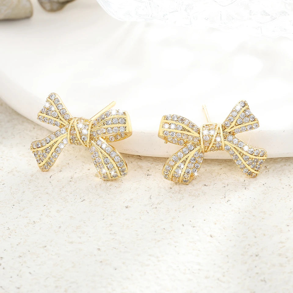 ZAKOL New Brilliant Micropaved Zirconia Bowknot Earrings Delicate Sliver Color Ear Accessories Gift for Women