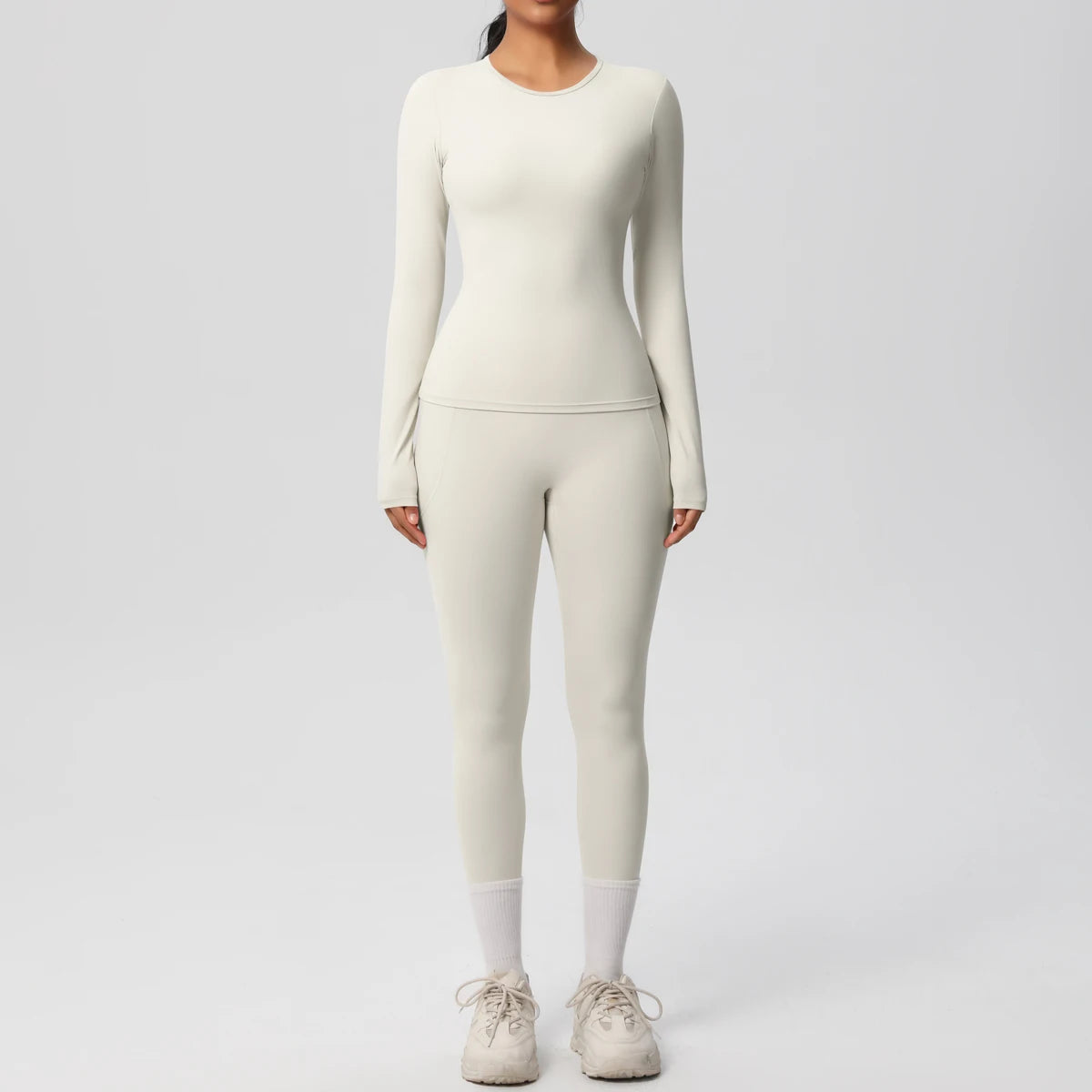 Summer 2PCS Women's Yoga Suit Solid Color High Stretch Slim Casual Long Sleeves Quick Drying Push Up Women Pockets Pants Set