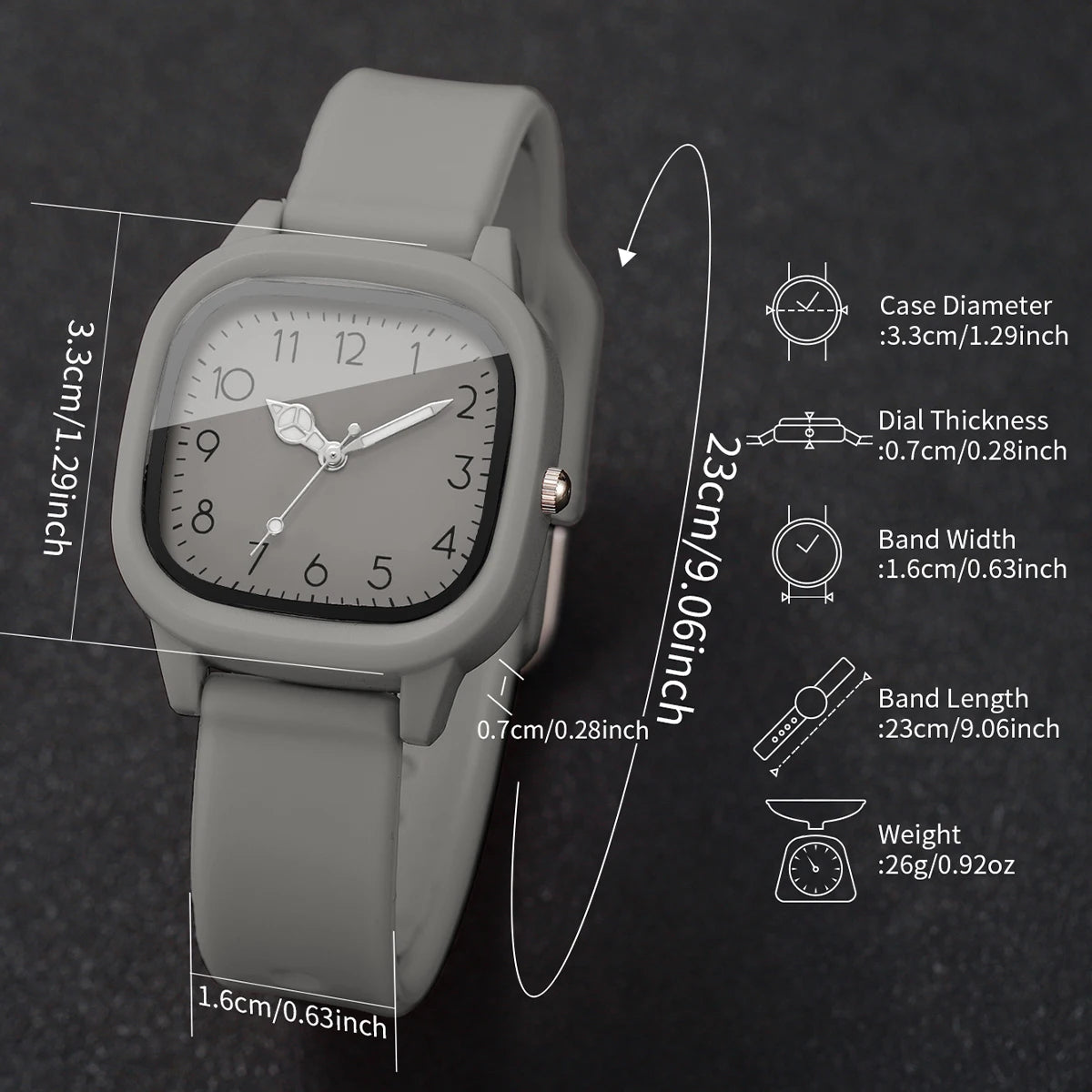 2PCS Women Watch Heart BraceletSet Grey Square Dial Silicone Strap Ladies Quartz Wristwatch Clock Relogio Feminino (Without Box)