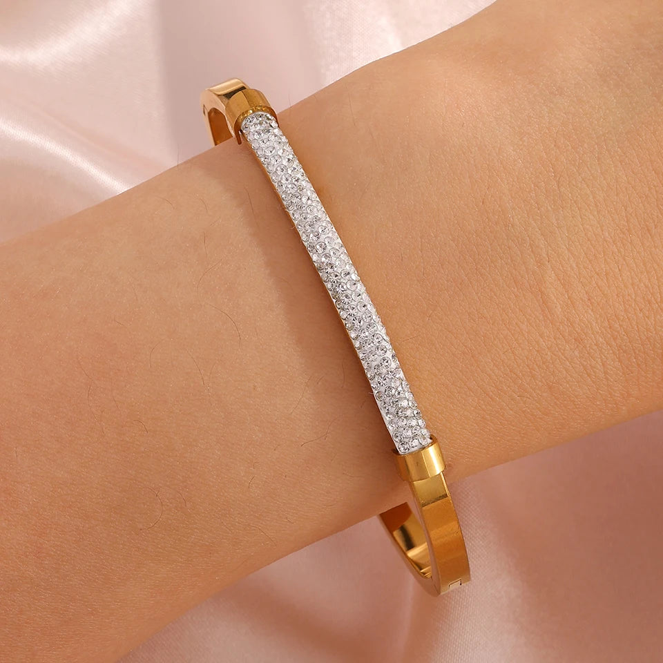 ZAKOL 4/1pcs Fashion Stainless Steel Sackable Bracelets Shiny Heart-shaped Zircon Embellished Bracelet Bangles Charm Jewelry Gif