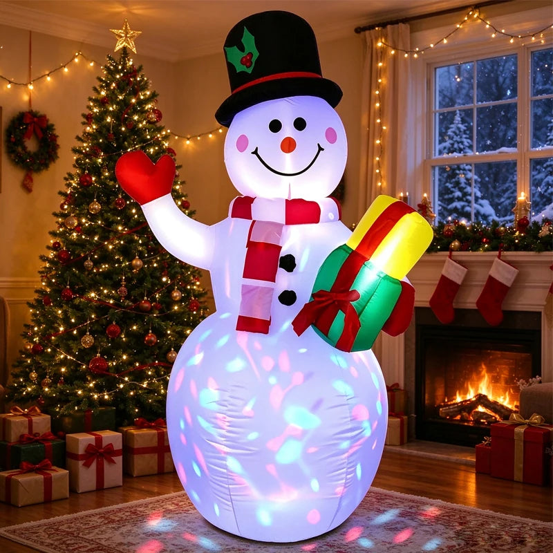 Inflatable Snowman Christmas Decor , Blow Up Snowman Holding Gift Box, Outdoor Yard Xmas Decoration, Yard, Lawn, Garden, Porch X