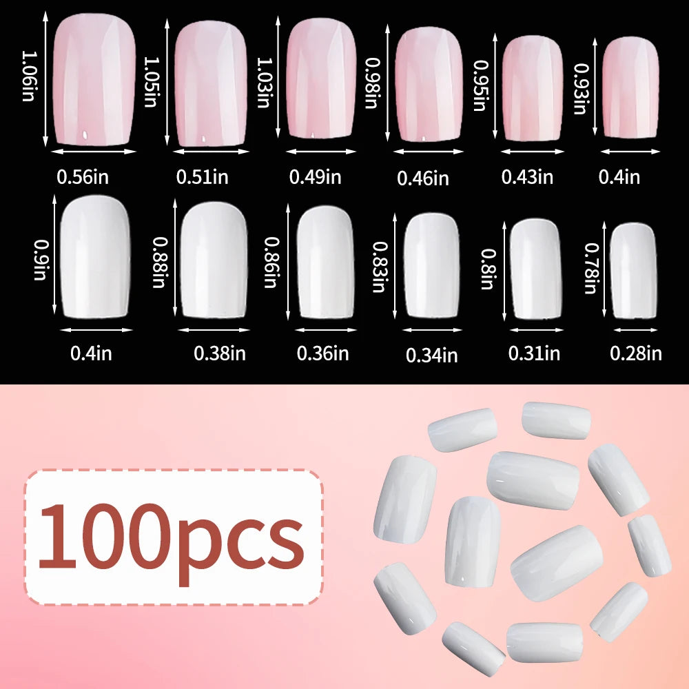 100/120Pcs Pink White Medium Square False Nails Acrylic Full Cover Ballerina Fake Nails DIY Manicure Extension Press On Nails