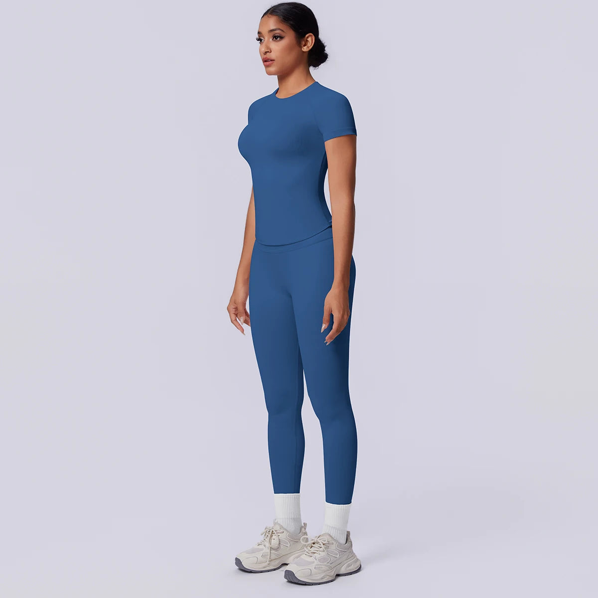 Rooftrellen New 2PCS/set Yoga Set Summer Quick Drying Fitness Sports Workout Top T-Shirt High Stretch Seamless Yoga Leggings Set