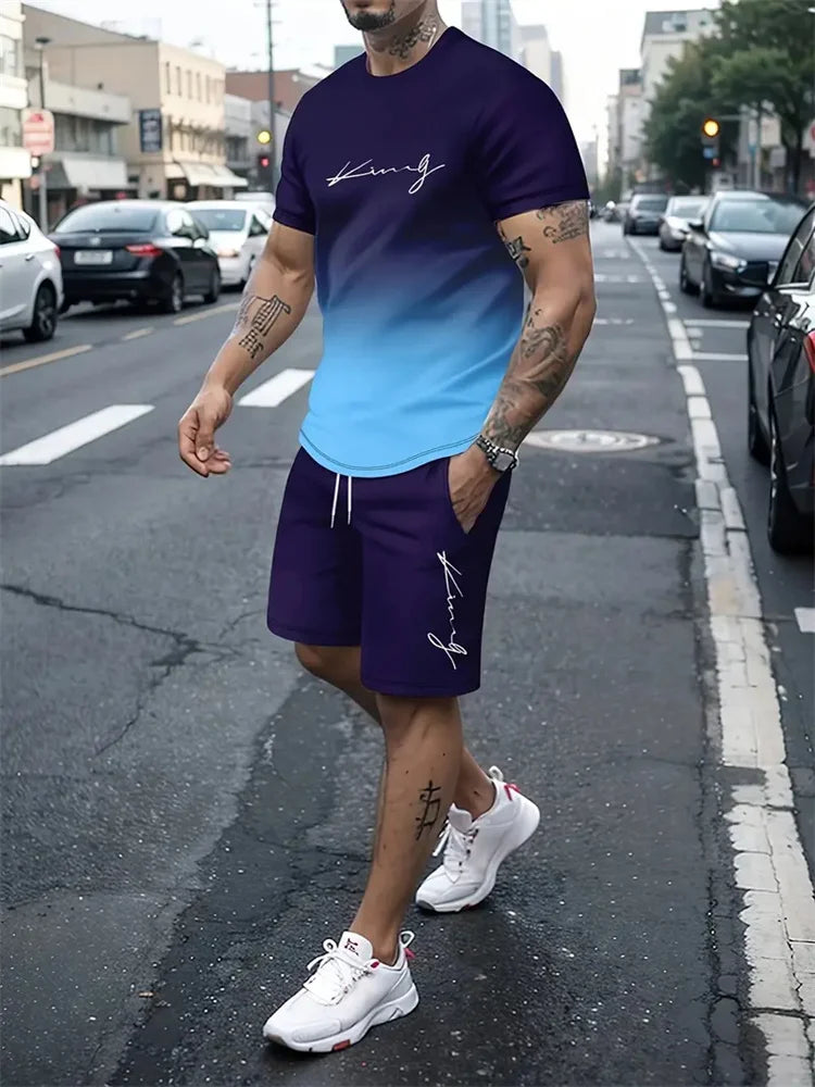 New Men's Outfit Summer Short Sleeve T Shirt Set Fashion 2 Piece Sportwear 3D Printed Casual shorts Sweatshirt Men's Tracksuit