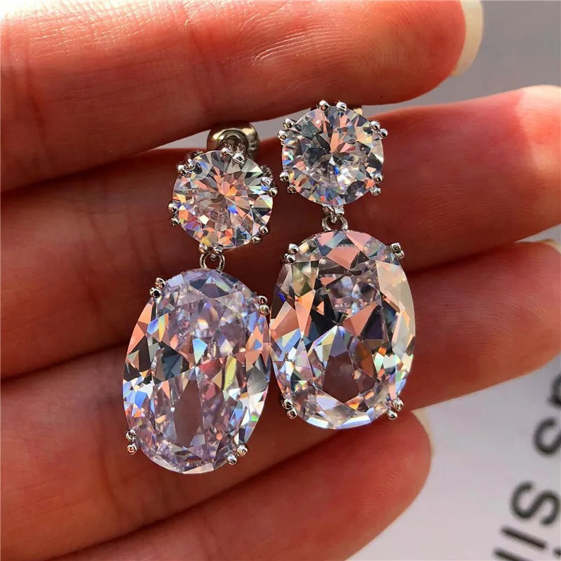 Trendy Square Zirconia Drop Stud Earrings For Women Girls Gold Color Metal Crystal Stone Pendant Ears Accessories Jewelry Gifts