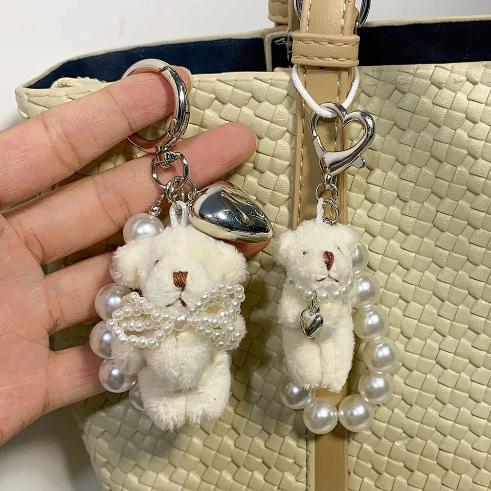 ZAKOL Korean Fashion Imitation Pearl Bear Doll Pendant Keychain Handbag Mobile Phone Accessories Gift for Women Girls