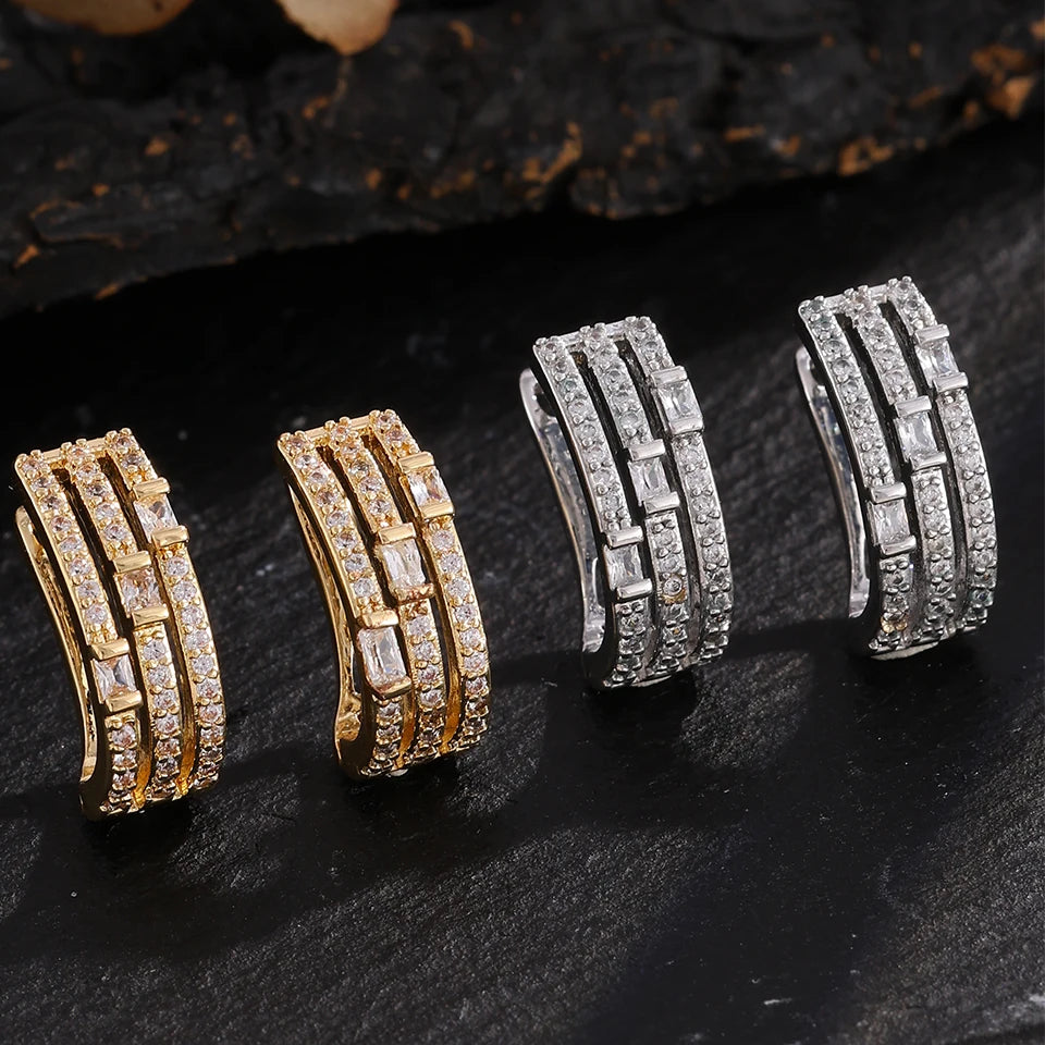 ZAKOL Multi Layer Rectangle Zirconia CZ Hoop Earrings for Women Shiny Crystal Fashion Jewelry For Dating Banquet Wedding