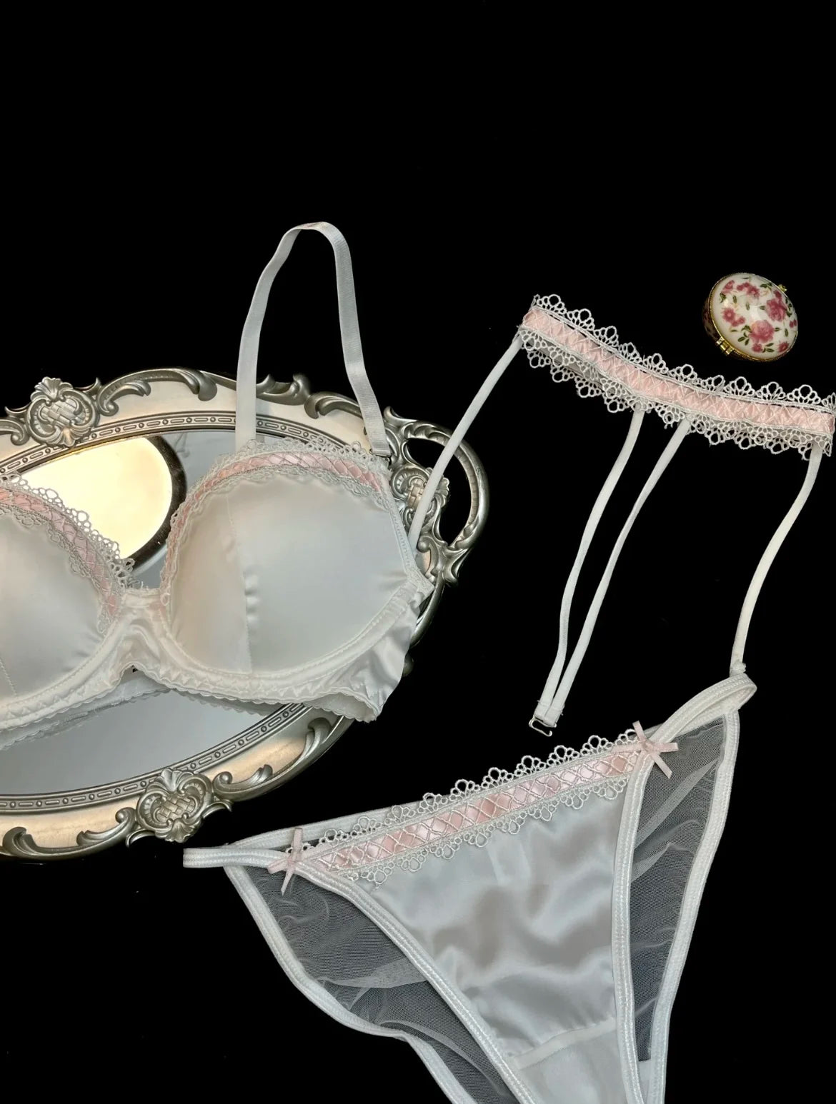 MOYISU Method Pearl Powder Bra Set Lace Halter Neck Design for Small Breasts Big Thick Cup Pure Desire Sexy Underwear for Women