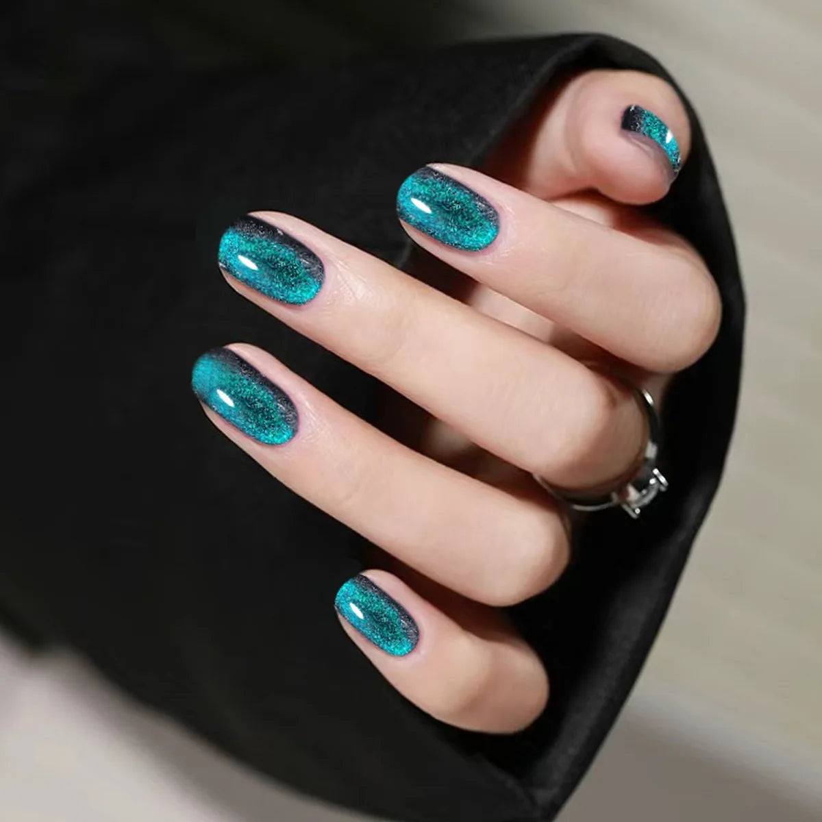 24pcs Mid-length Square Press on Nails Sets Wearable Simple Blue Purple Aurora Full Cover Nail Solid Color False Nail Fake Nails