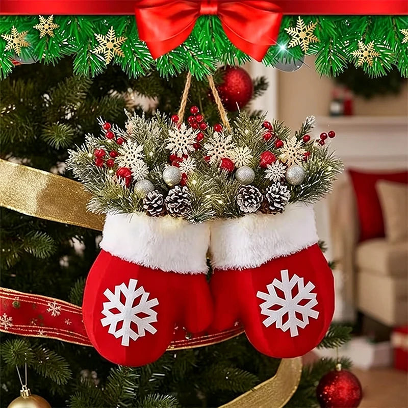 Luminous Red Christmas Wreath With Artificial Pine Branches & Cones - For Indoor/Outdoor Holiday Decorations, For Christmas Tree