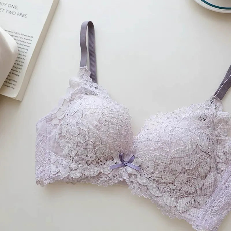 Women's Japanese Style Bra & Panty Set Luxury Lace Push Up Small Bust Support Adjustable Comfort No Gap Wirefree Free Shipping