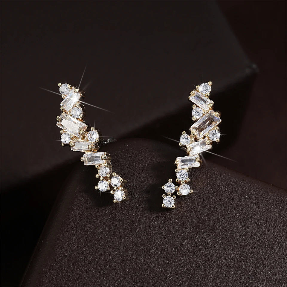 ZAKOL Simple Geometric Zirconia Climb Stud Earrings for Women Shiny Crystal CZ Bridal Wedding Jewelry Wholesale