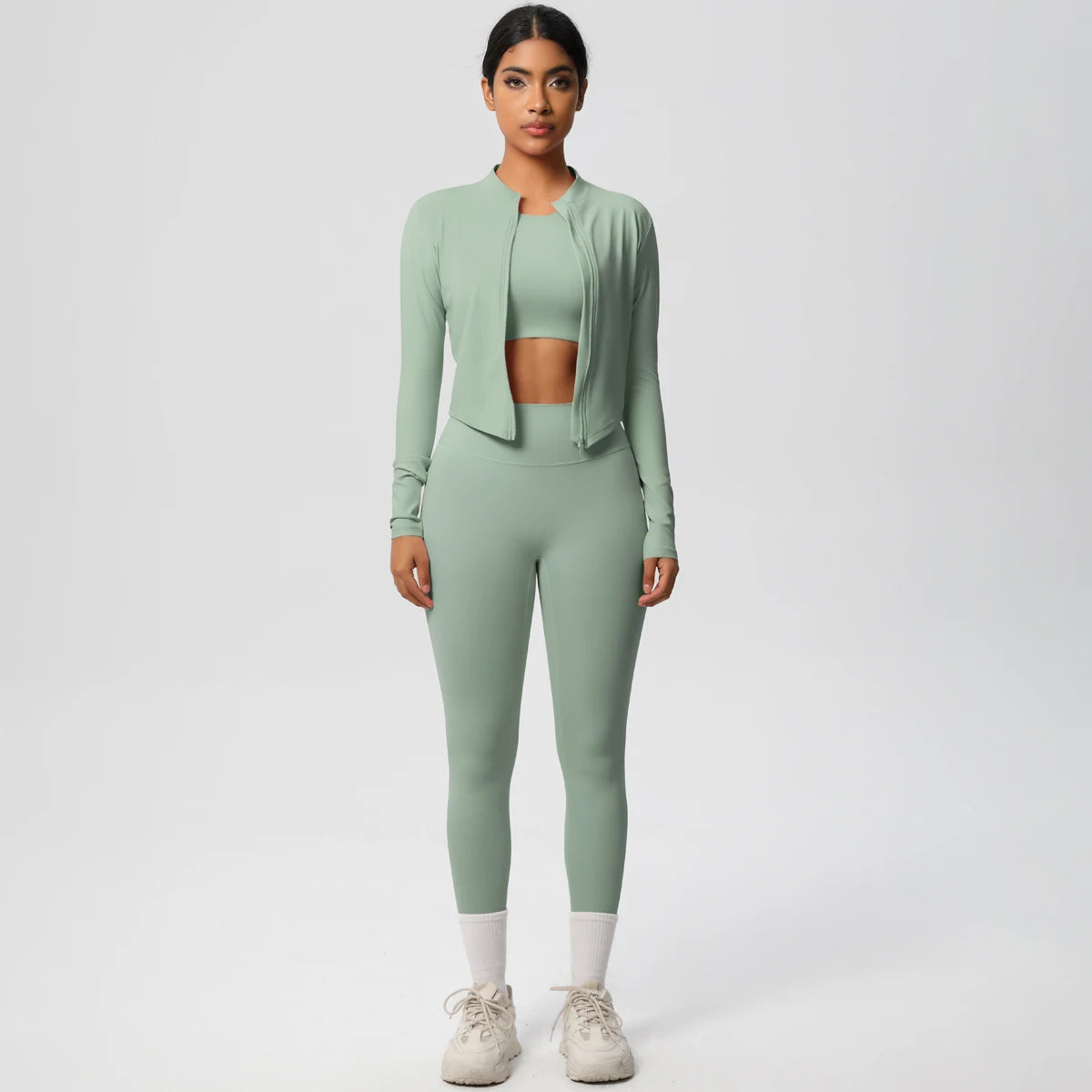 Yoga Three Piece Set for Women's Yoga Zipper Long Sleeves Sports Running Quick Drying Yoga T-shirt Push Up Female Pants Yoga Set