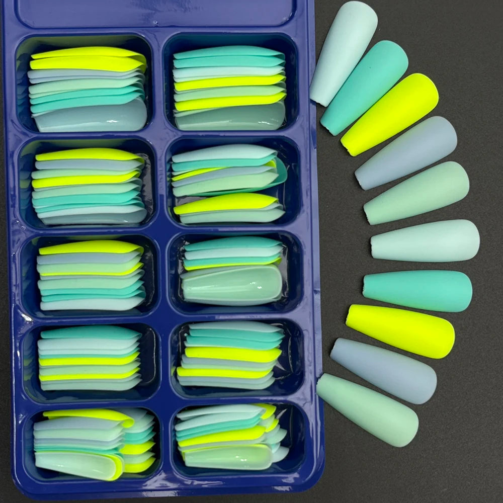 120Pcs Long Coffin False Nails Mixed Color Press On Nails Acrylic Manicure Extension Artificial Square Full Cover Fake Nail Tips