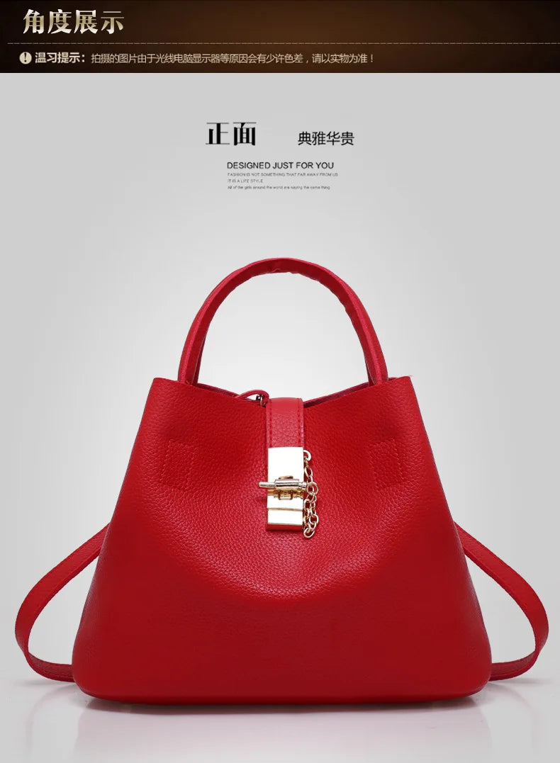 Women’s Large Capacity Shoulder & Crossbody Bag – Lychee Pattern PU Leather Bucket Style | حقيبة كتف وكروس نسائية كبيرة السعة – تصميم دلو من جلد صناعي بنقشة الليتشي