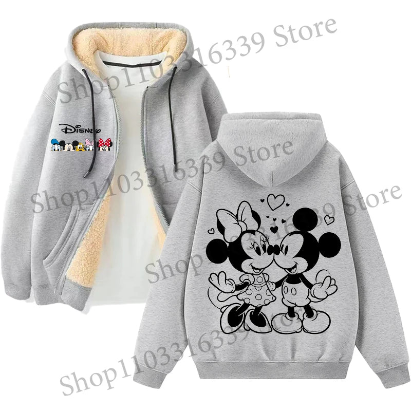 Mickey Mouse Sweatshirt Coat Male Female Autumn Winter New Thicken Long Sleeve Hooded Tops Outerwear Cartoon Clothing Xmas Gift