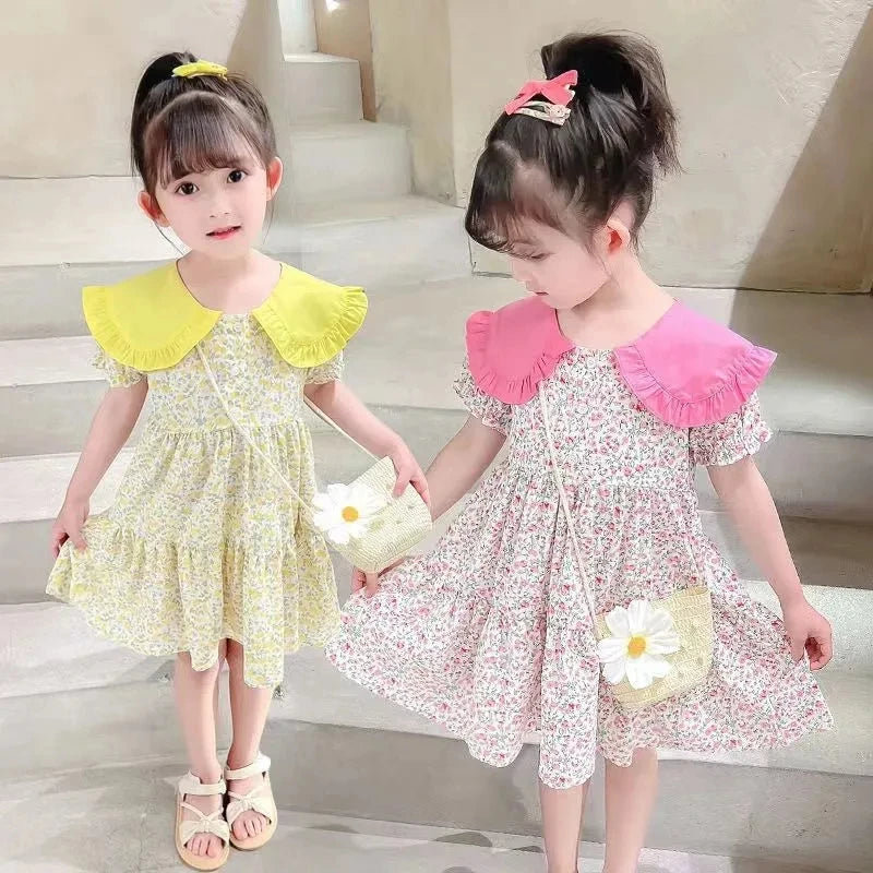 Baby Girls Summer Dress – Floral A-Line with Puff Sleeves, Ages 4–6Y
