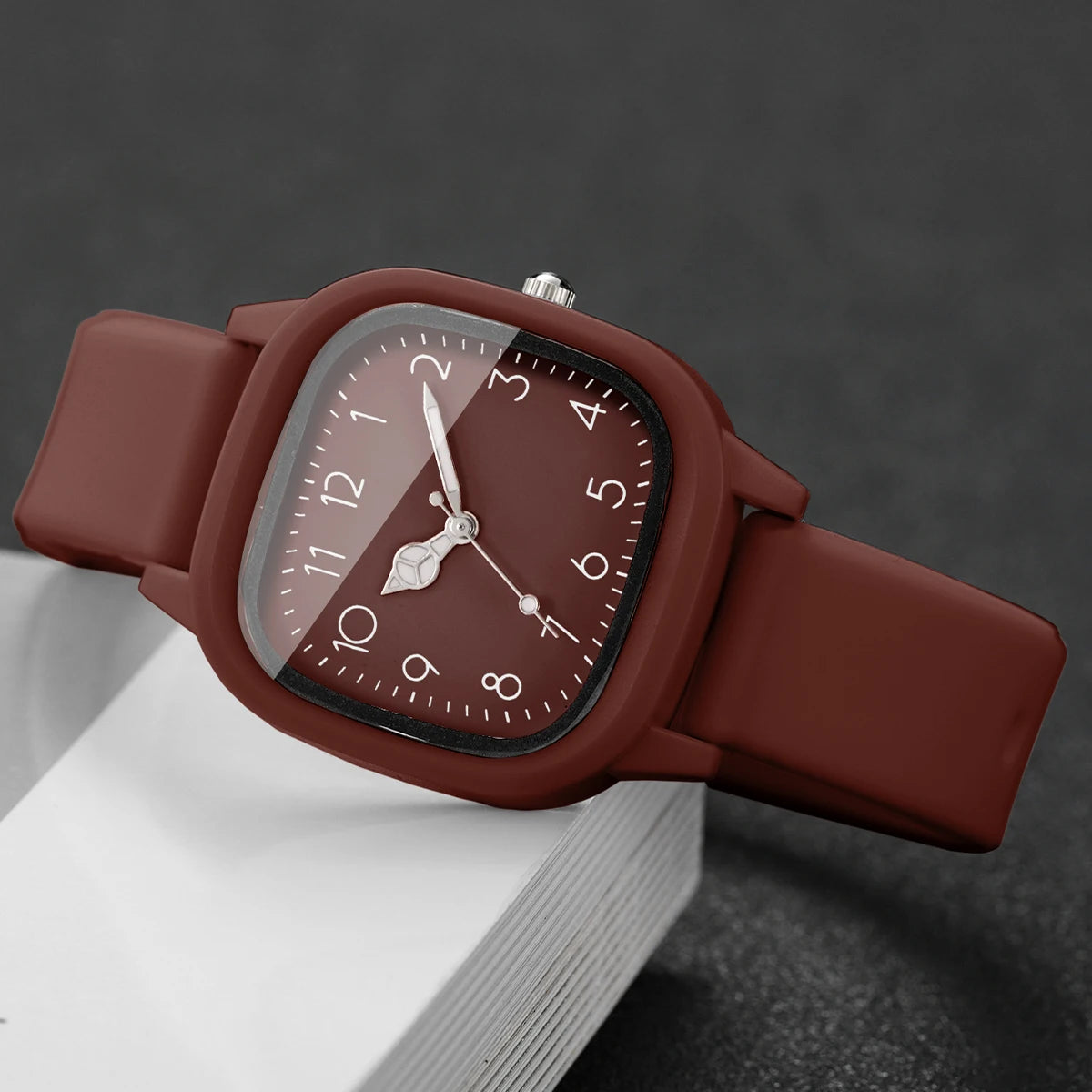 2PCS Fashion Square Arabic Dial Women Quartz Watch Set Silicone Strap Ladies Dress Wristwatches Relogio Feminino (Without Box)