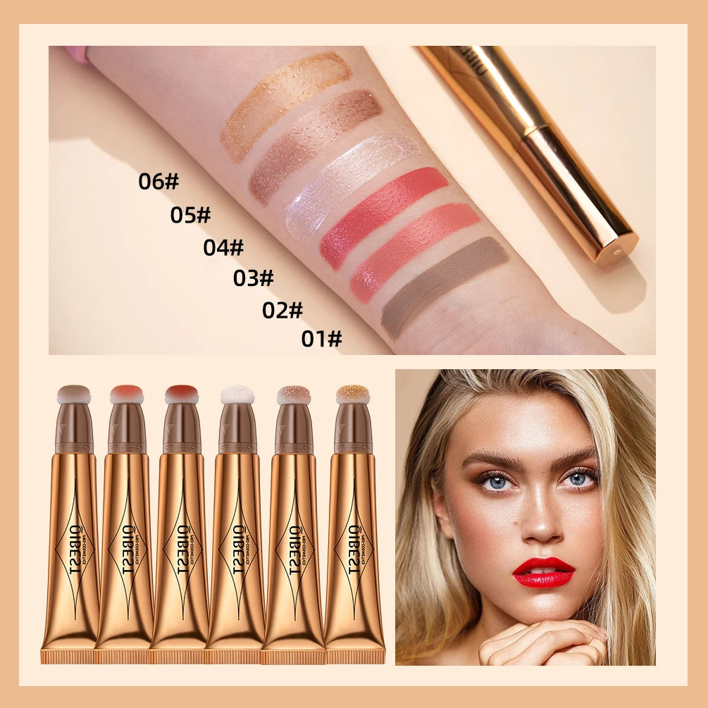 QIBEST Liquid Contour With Cushion Applicator Highlight Shimmer Natural Soft Moisturizing Cream Liquid Blush For Cheek Cosmetics
