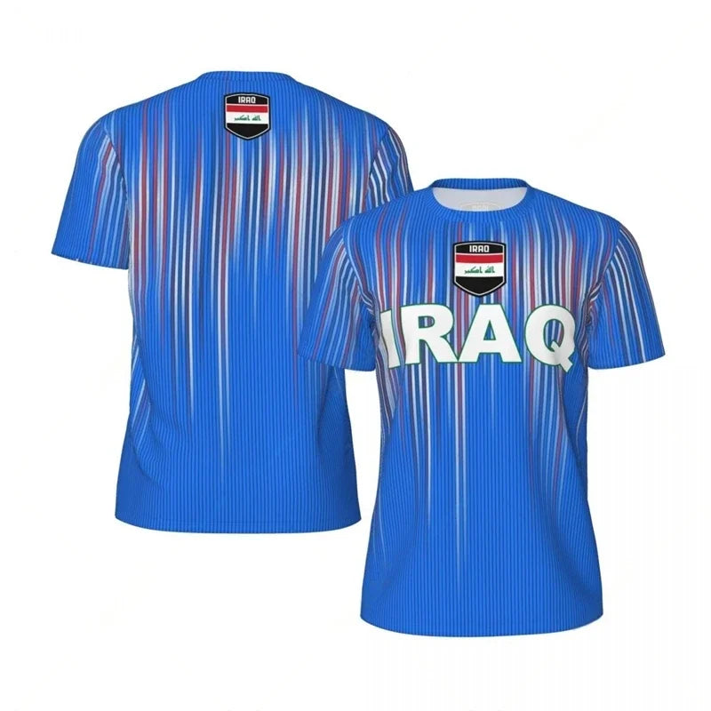 Mens Iraq Flag Print Football Jersey Fashion National Emblem Sports Shirt Plus Size Breathable Casual T Shirts