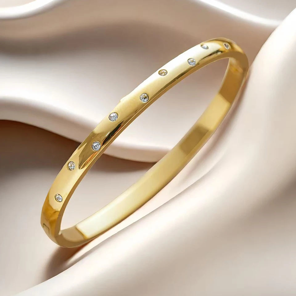 ZAKOL Stainless Steel Round Zircon Inlaid Bracelet Bangles for Women Three Colors Couple Holiday Gift Bracelet Party Daily Jewel