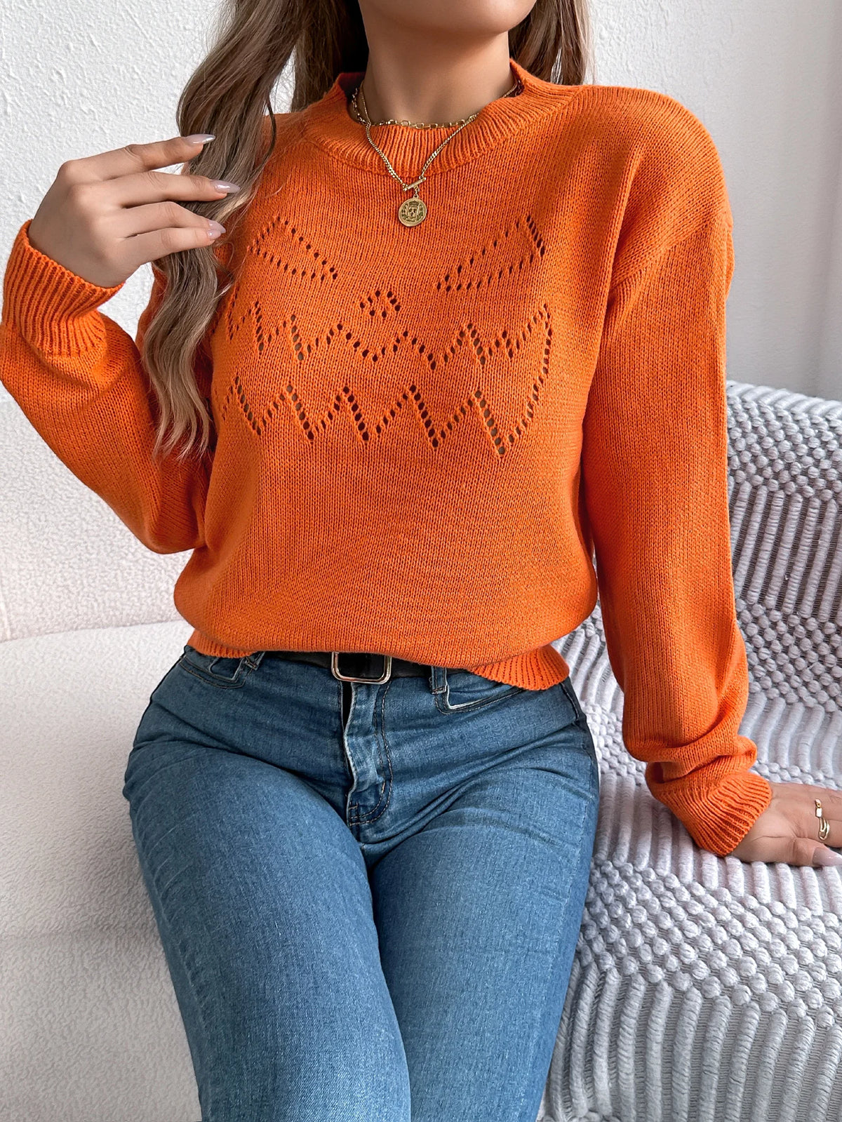 Halloween Women Sweaters for Autumn Winter Casual Solid Color Pumpkin Pattern Long Sleeve Knitted Pullover Tops Orange Khaki Red