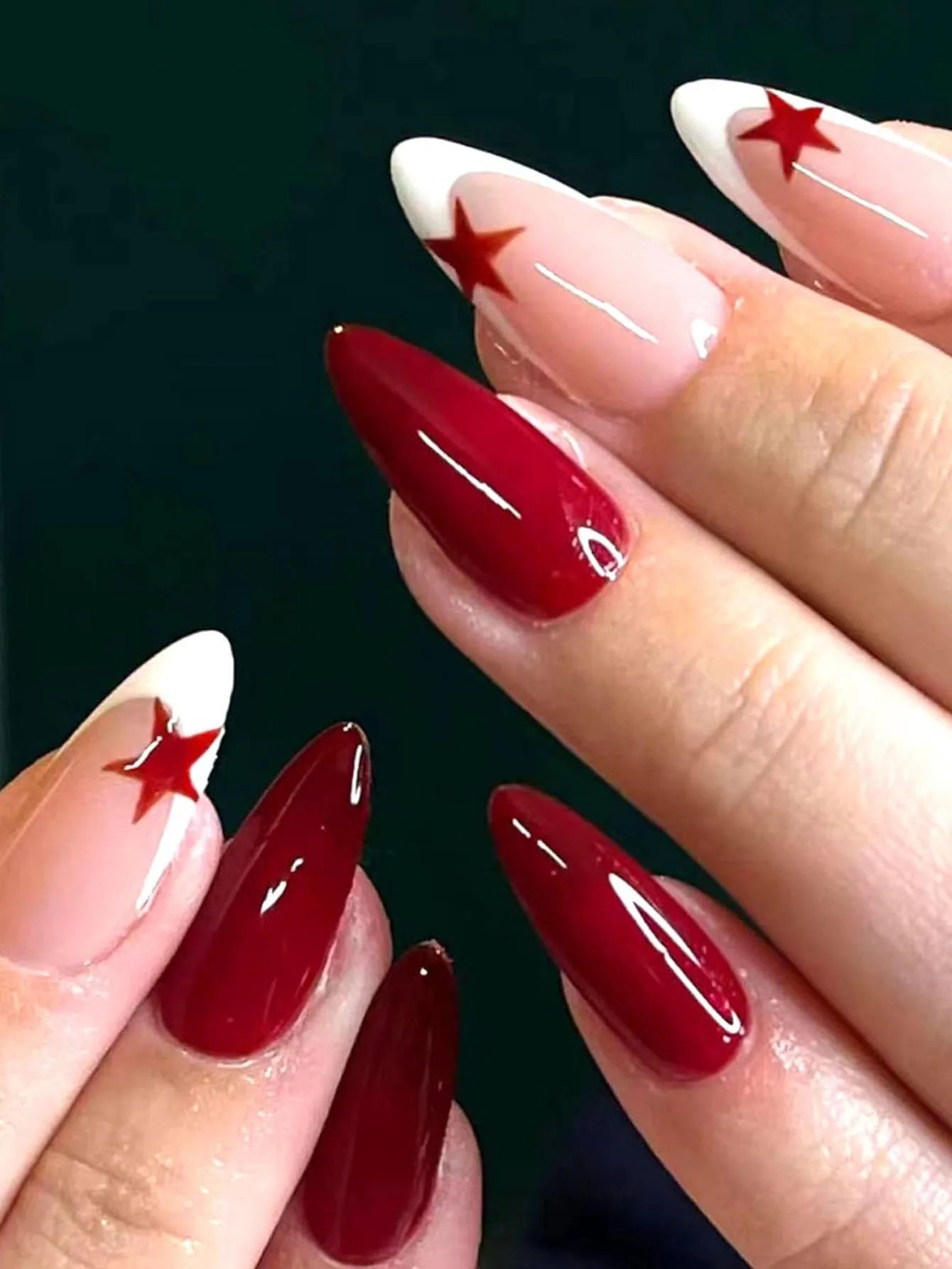 24pcs Long Almond Fake Nails White French Press on Nails Simple Full Cover Detachable Nail