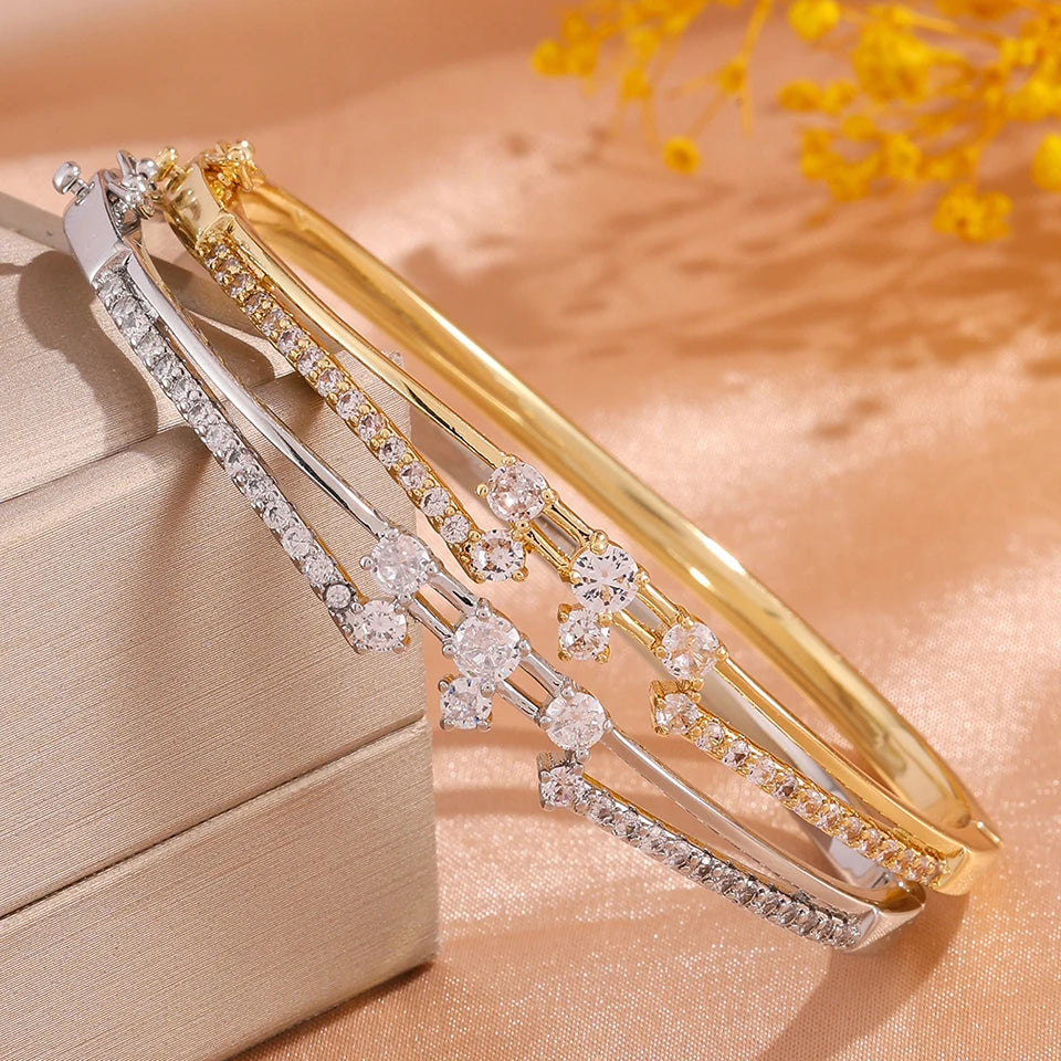 ZAKOL 5/1pcs Buling Buling Zirconia Stainless Steel Copper Stackable Bracelets Fashion Trendy Wrist Jewelry for Women