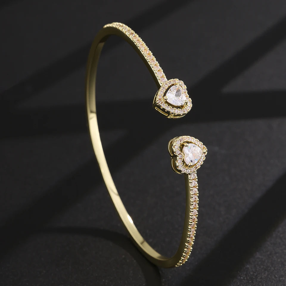 ZAKOL Luxury Shiny Zircon Hip Hop Jewelry for Men Women Trendy Punk Buling CZ Heart Open Bangle Bracelet HipHop Accessories