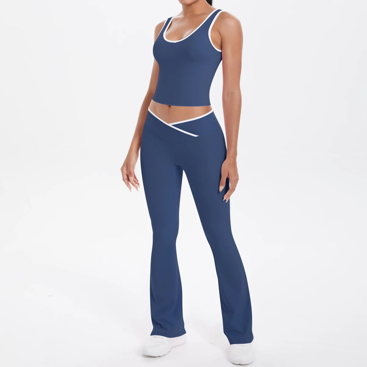 Autumn Women's Yoga Set U-neck Vest High Waist Cross Wide Leg Pants Set Tight Fitting Seamless Elastic Sportswear