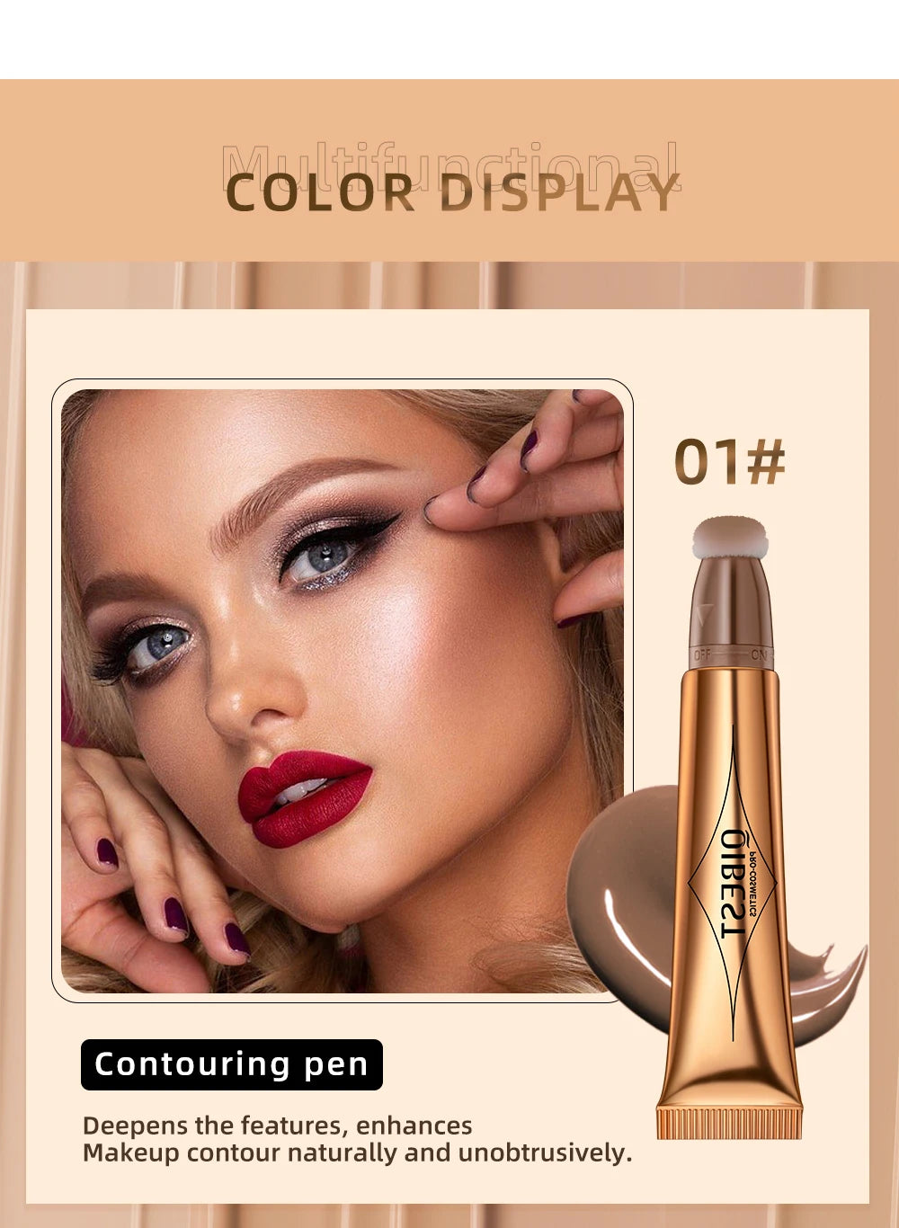 QIBEST Liquid Contour With Cushion Applicator Highlight Shimmer Natural Soft Moisturizing Cream Liquid Blush For Cheek Cosmetics