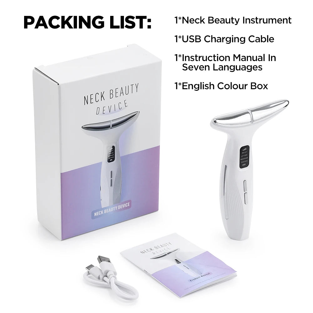 3 Color LED Face Neck Massager Beauty Device 3 Modes 3 Levels Home Use Vibration Lifting Anti Aging Improve Neck Lines Skin Care