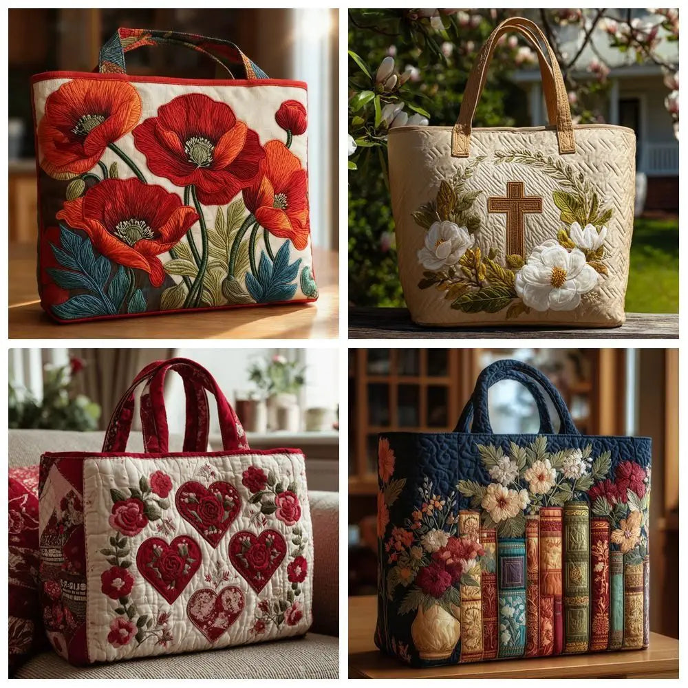 New Cat Pattern Quilted Tote Bag Large Capacity Soft Shoulder Tote Bag 3D Durable Shoulder Bag