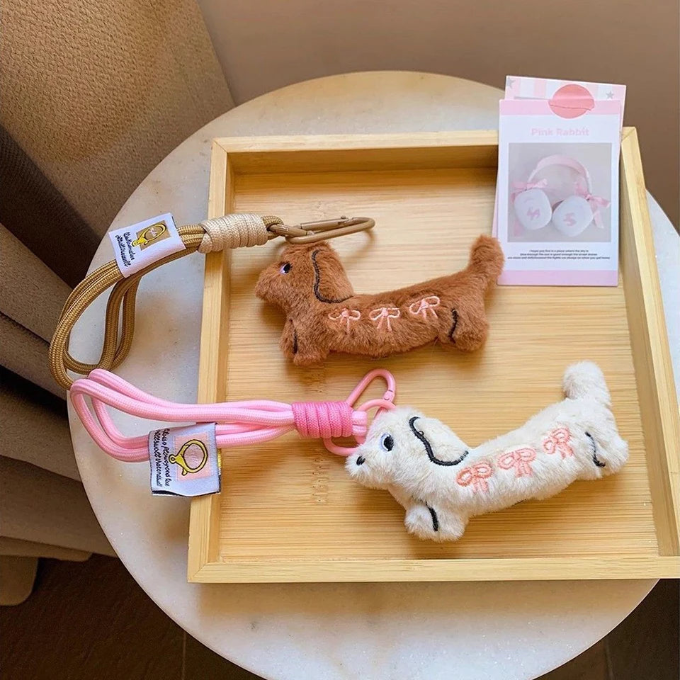 ZAKOL Kawaii Dachshund Keychain Doll Pendant Cartoon Puppy Keyring Cute Couple Key Holder Backpack Pendant Decoration Gifts