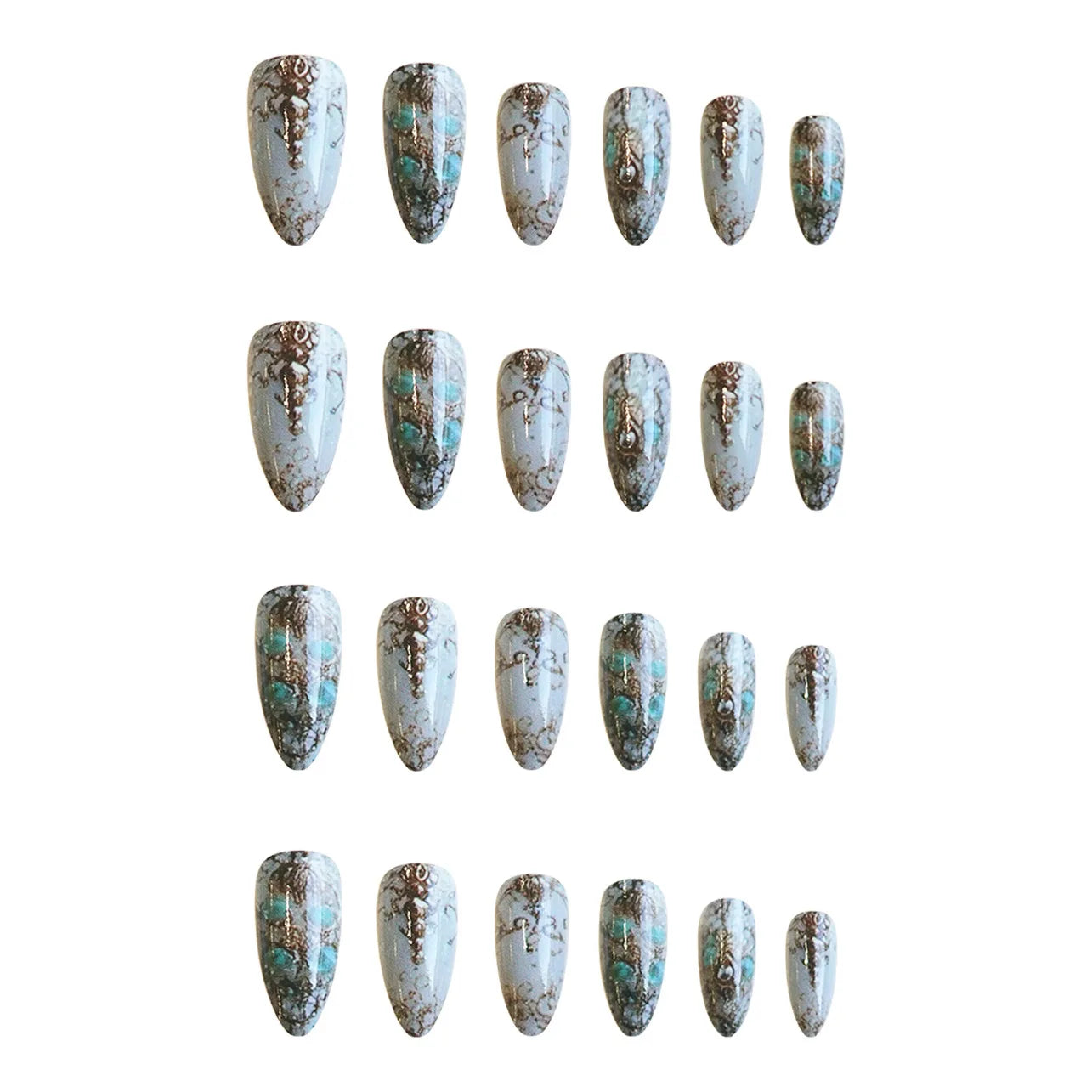 24pcs/set Medium long fake nails yellow dragon flowers feather design for Spring summer Square almond tips press on false nail