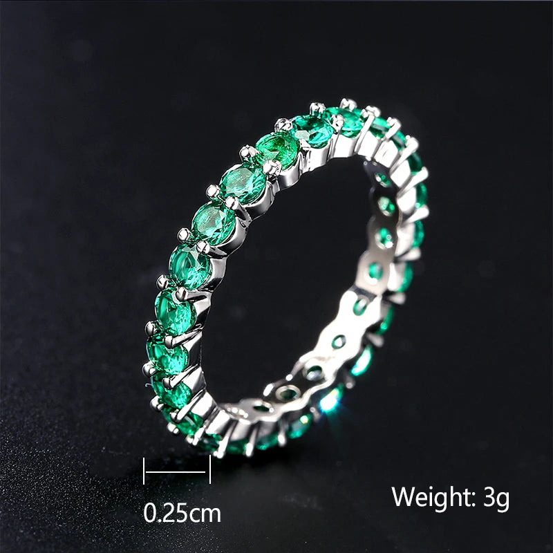 ZAKOL Fashion Round White Green Cubic Zirconia Wedding Rings for Women Girl Party Jewelry Birthday Gift RP189