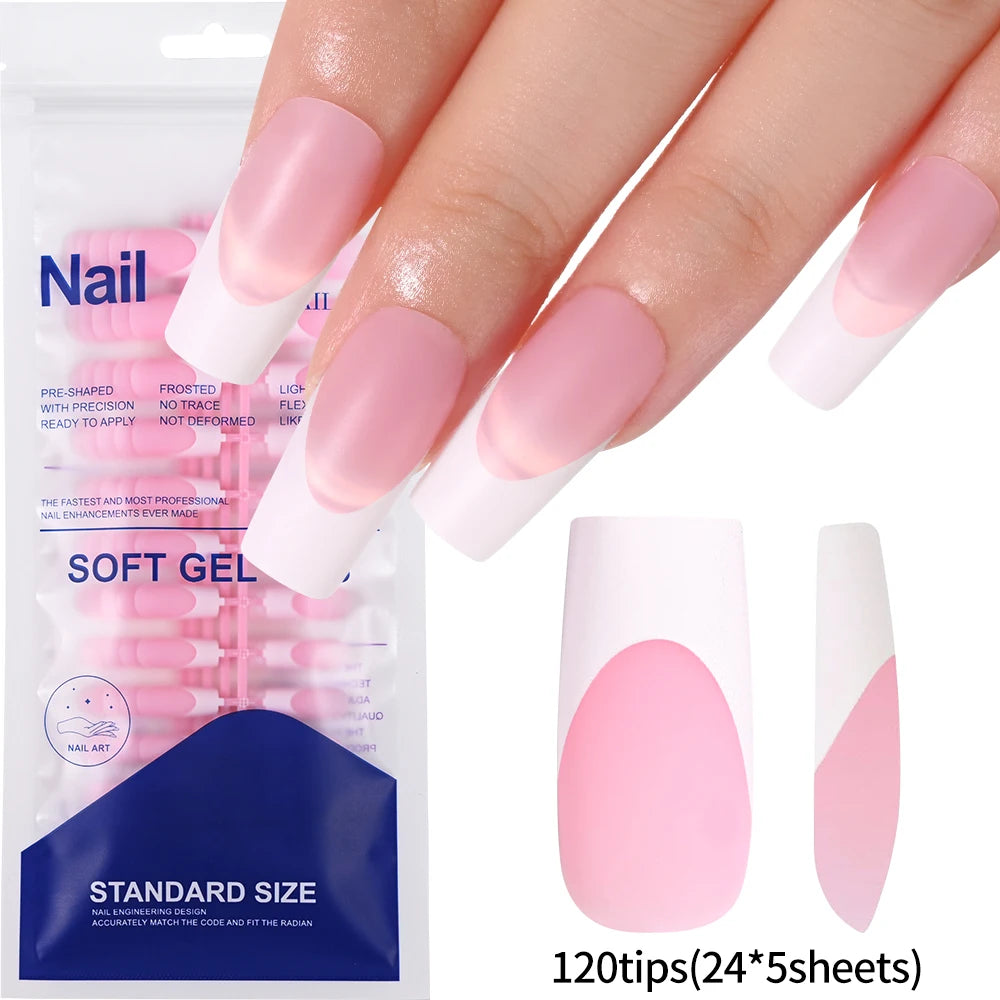 120PCS French Press On Nails – Medium Long Square Acrylic Nails
