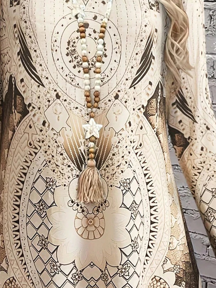 New printed long sleeved dress for spring women's casual round neck dress,casual fall dress, casual everyday sundress