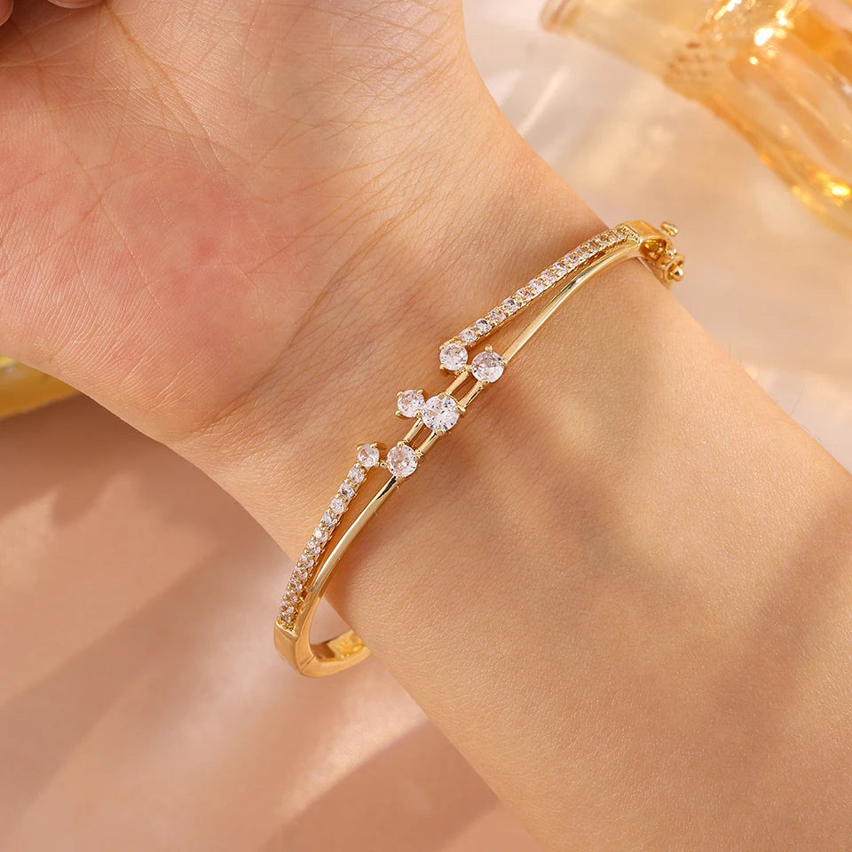 ZAKOL 5/1pcs Buling Buling Zirconia Stainless Steel Copper Stackable Bracelets Fashion Trendy Wrist Jewelry for Women