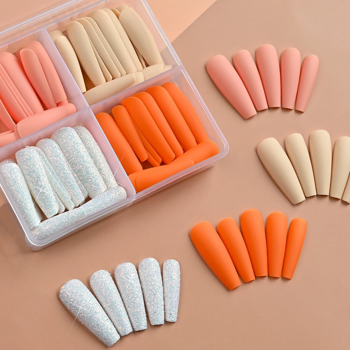 96Pcs Long Coffin Ballet Full Cover Fake Nails Square False Nails Glitter Artificial Fingernails Women Wearable Press on Nails