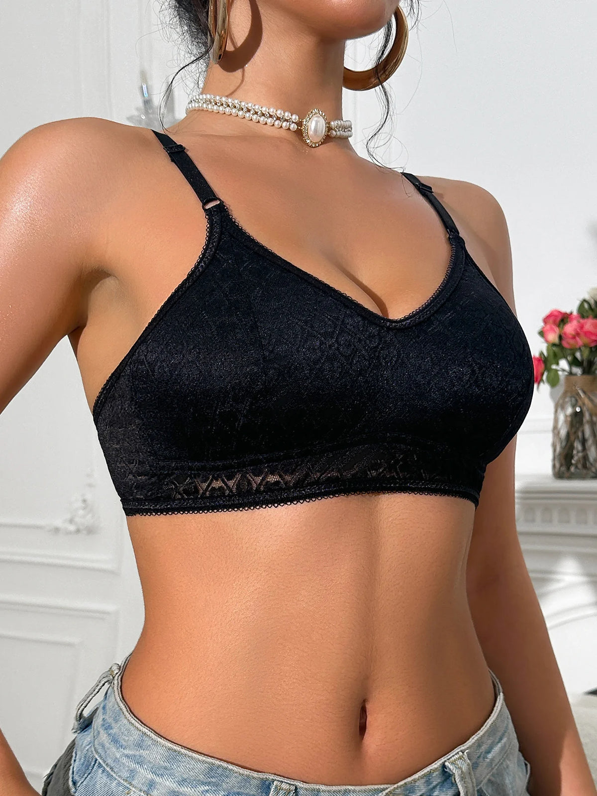 Women Lace Wireless Bralette Unlined No Pad Underwear French Adjustable Strap Thin Breathable Lingerie Bra