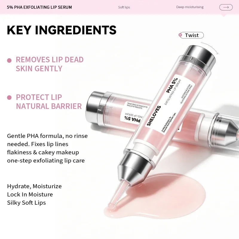 PHA 5% Exfoliating Lip Serum 10ml Nourishing And Plumping Lip Serum Relieves Dry Lips Gentle Non Irritating Repair Lips Essence