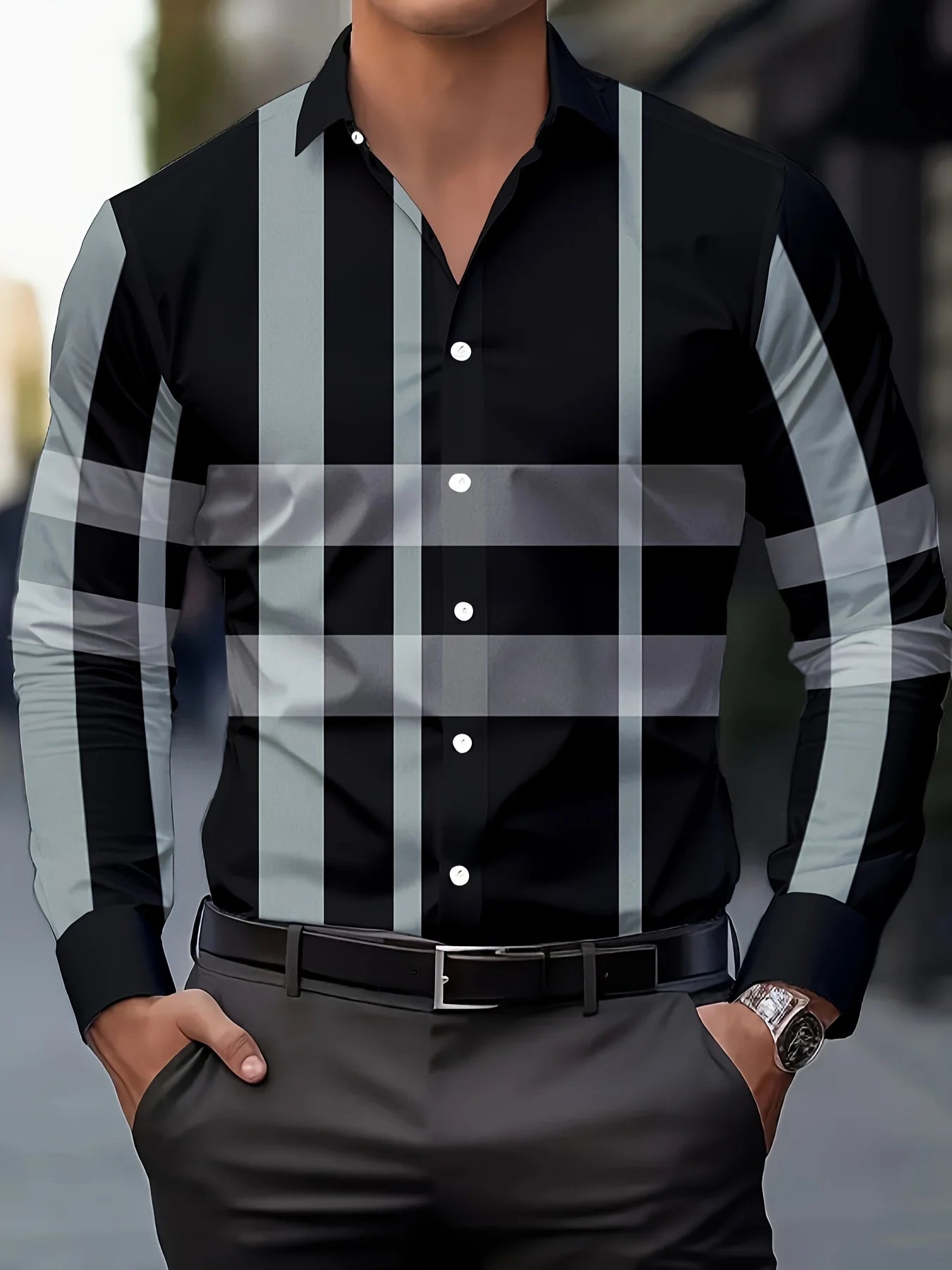 Men'S Fashion Print Shirt - Casual Polyester Long Sleeve Button-Down Lapel Collar Regular Fit Men's Clothing Men's Formal shirt