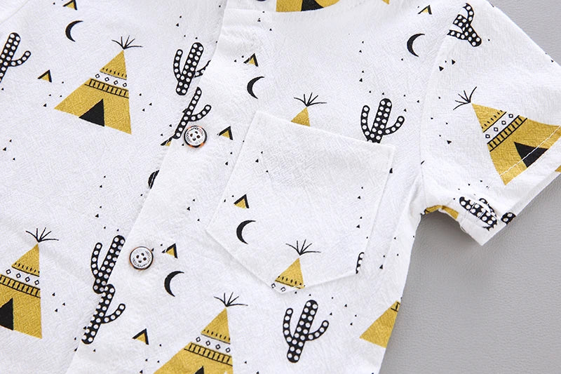 Baby Clothes Cool Pyramid Summer Short-sleeved Shirt Set