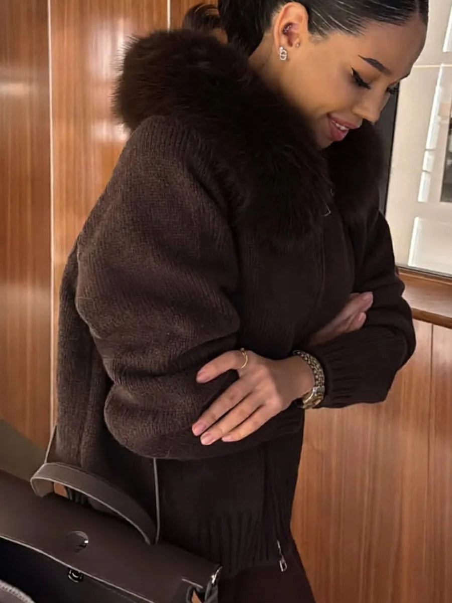 Women Casual Solid Thick Knitted Cardigan Long Sleeve Zipper Patchwork Loose Fit Coats 2026 Autumn Winter Female Basic Knitwears