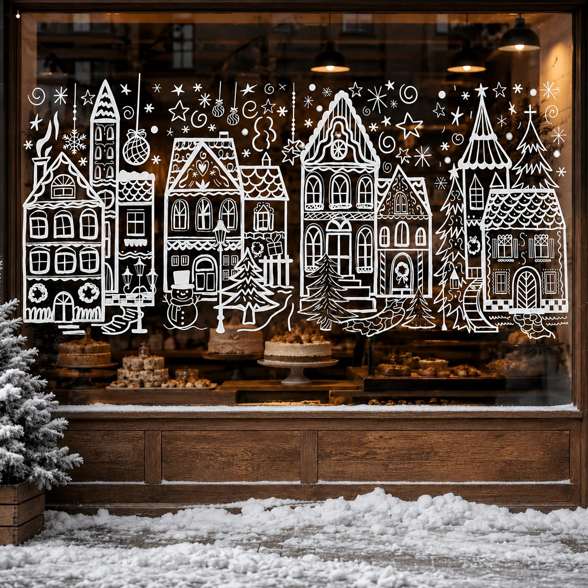 4 Sheets Christmas Window Stickers, White House Xmas Window Clings for Glass Decoration, for Christmas Holiday Party Ornament