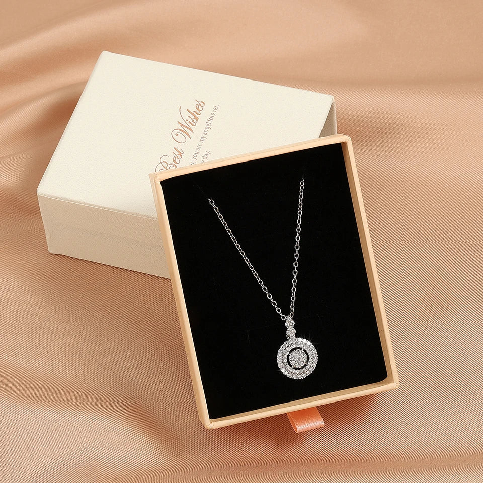 ZAKOL Simple Geometric Crystal White Zircon Pendant Necklace For Women Silver-Color Wedding Party Jewelry Gift With Box