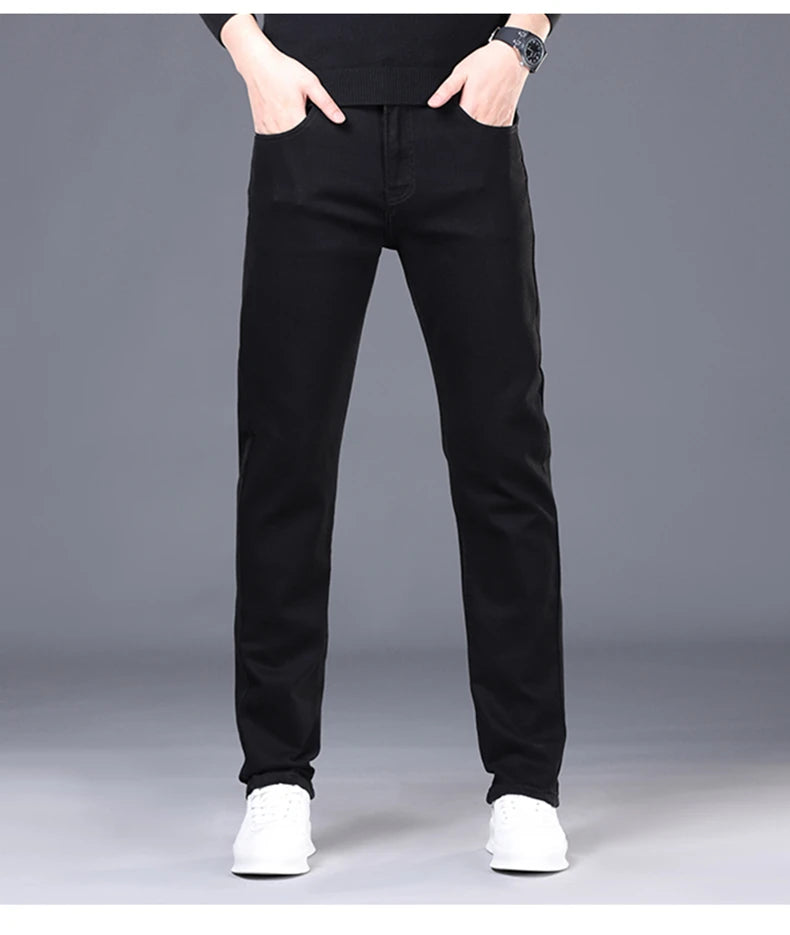 Spring and Summer New Men's Jeans Simplified Korean Edition Slim Fit Straight Leg Versatile Shaped Mid Waist Elastic Men's Jeans
