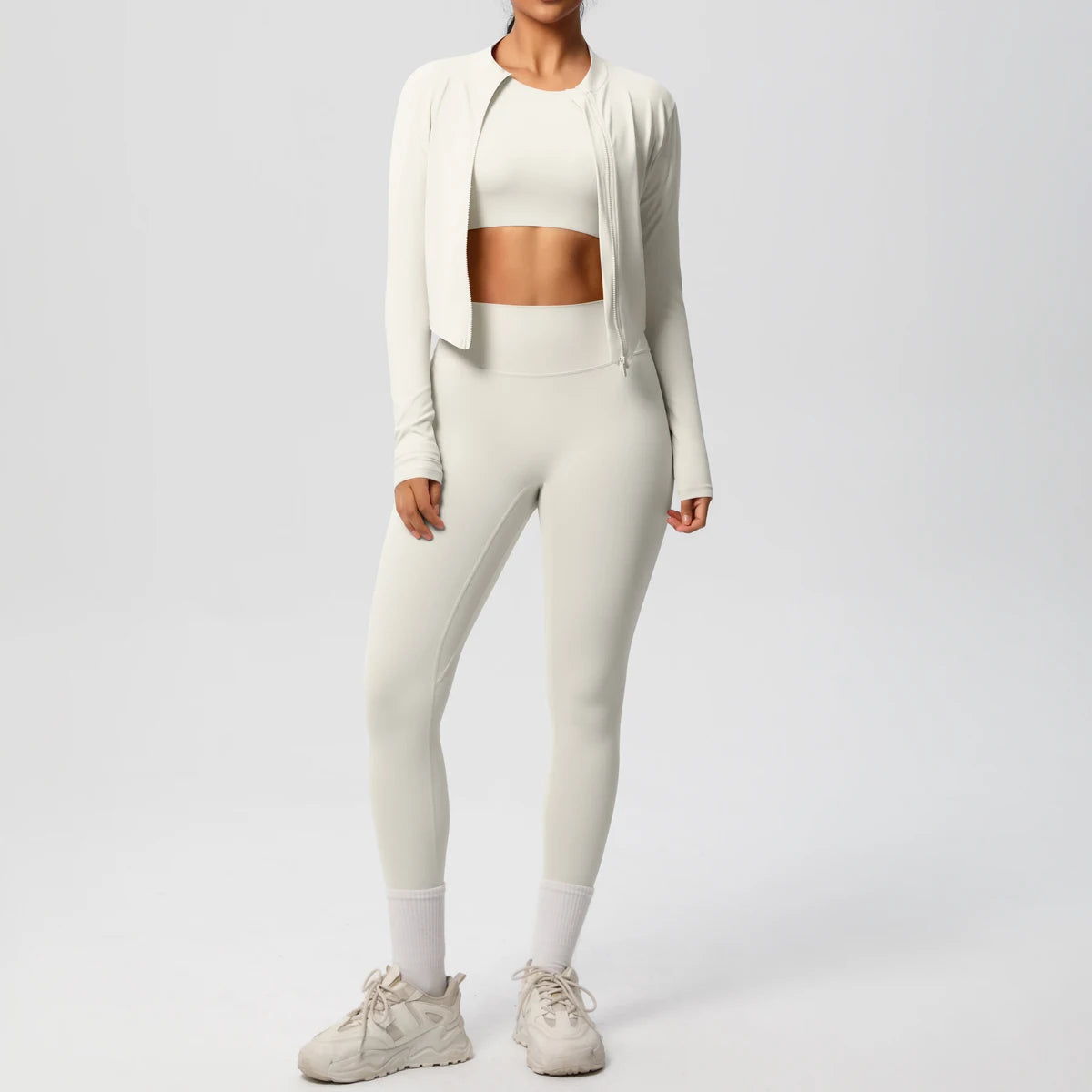 Yoga Three Piece Set for Women's Yoga Zipper Long Sleeves Sports Running Quick Drying Yoga T-shirt Push Up Female Pants Yoga Set